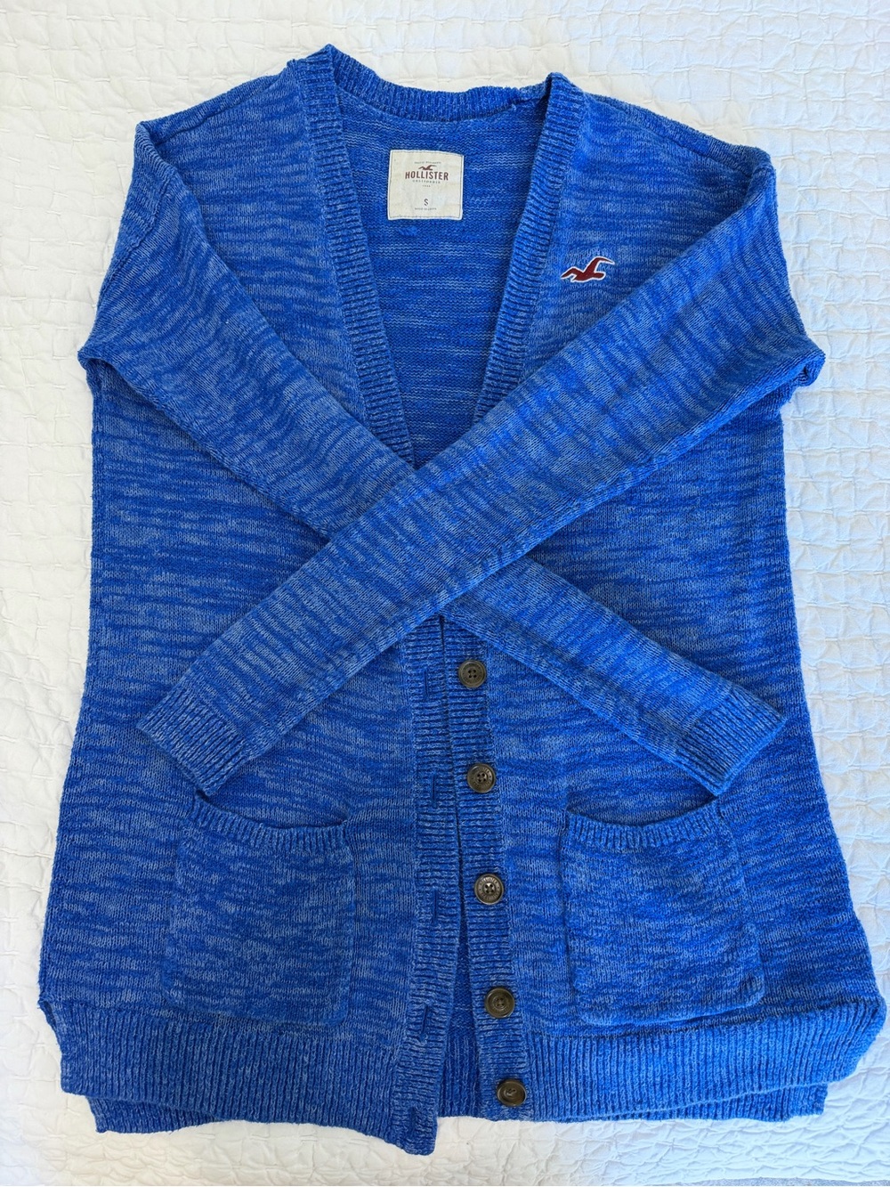 Hollister Marled Royal Blue Button-Front V-Neck Cardigan